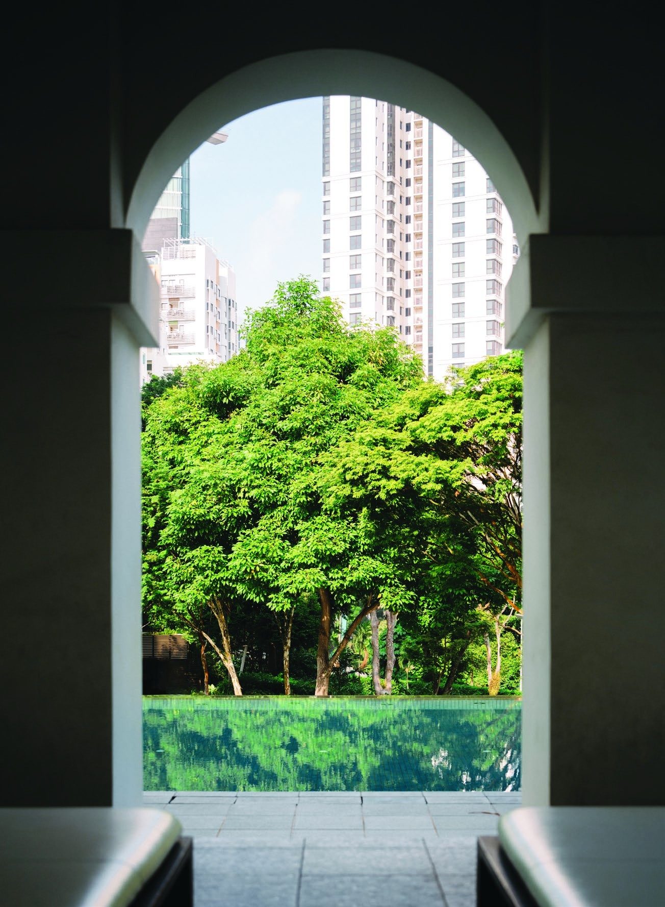 View through a clubhouse arch